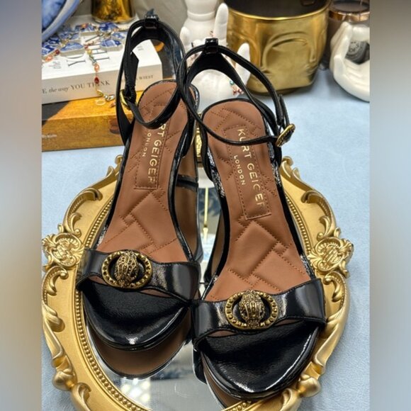 🆕 KURT GEIGER LONDON 🧿 NWOB Chelsea Heel Sandal, Black Patent - Sz 37 US 7 - Picture 12 of 14